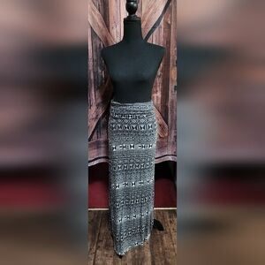 Black White Aztec Style Long Skirt